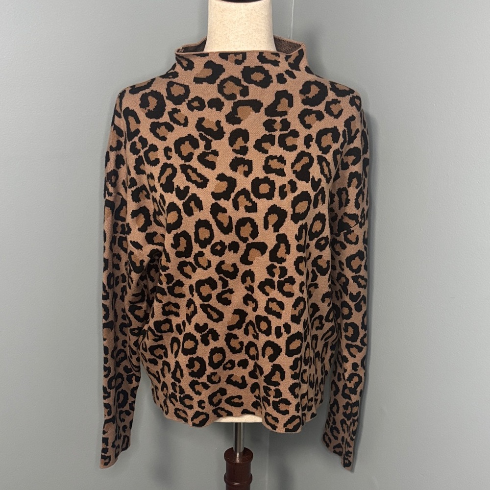 Rachel Zoe Women’s Brown Animal Print Mock Neck Sweater Sz XL